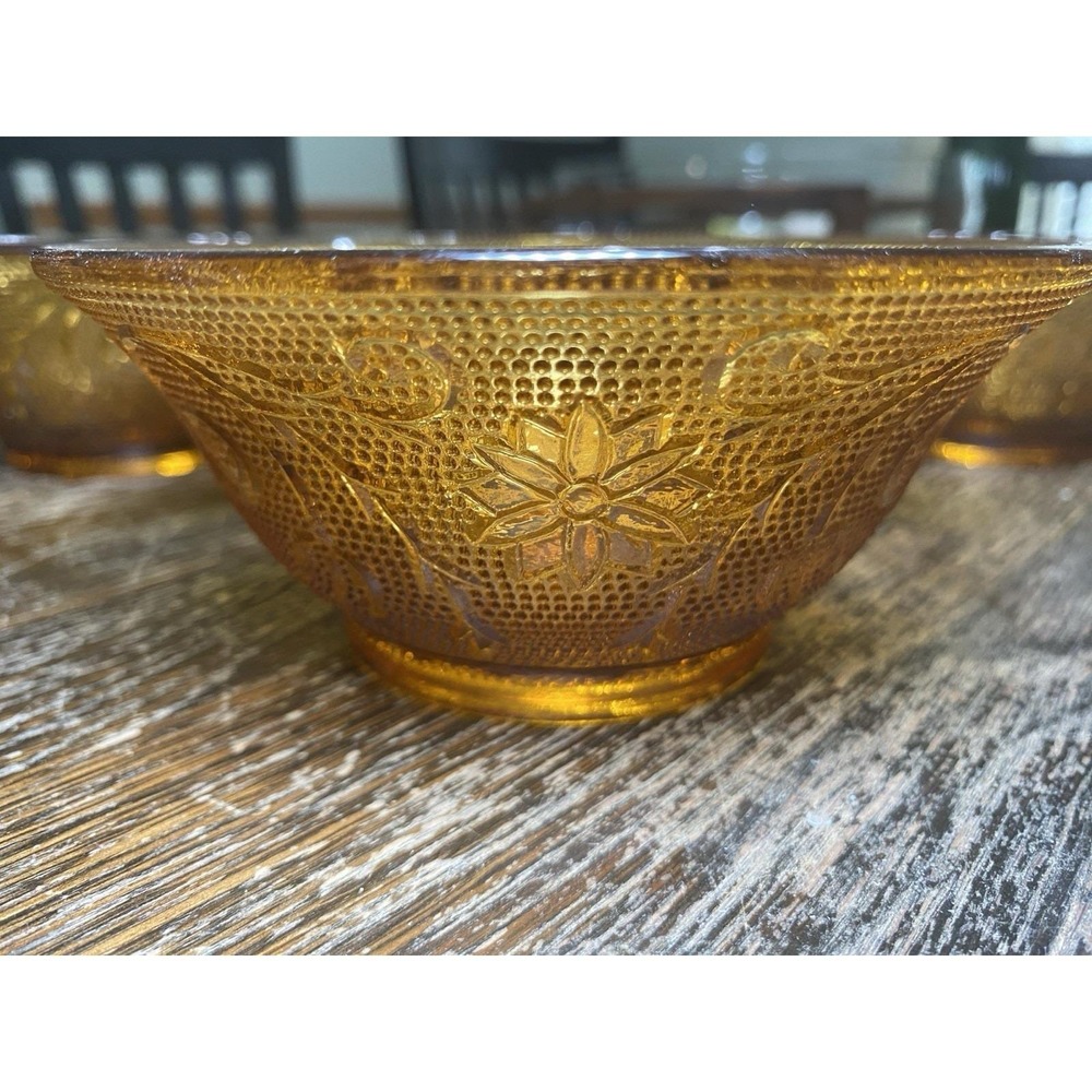 Vintage Indiana Glass Tiara Amber Sandwich Glass Bowls - Set of Four 5‎ 1/2"